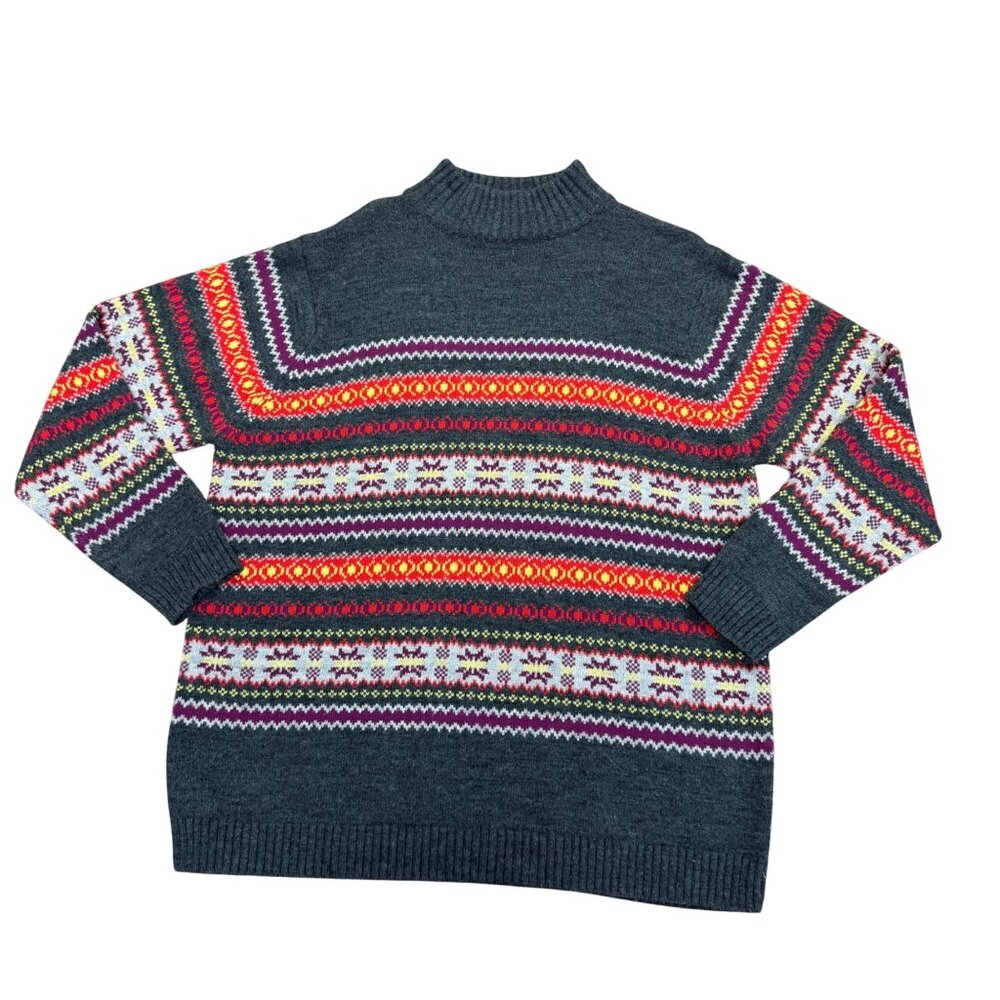 Vintage Studio Works Women’s Fair Isle Knit Sweater Size 2X Gray Mock Neck